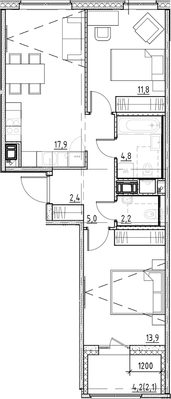 2-комнатная квартира 60.1 м², 5/8 эт., ЖК «Янила Форест»